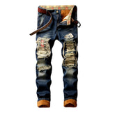 Vaqueros de invierno para hombre con parches rotos